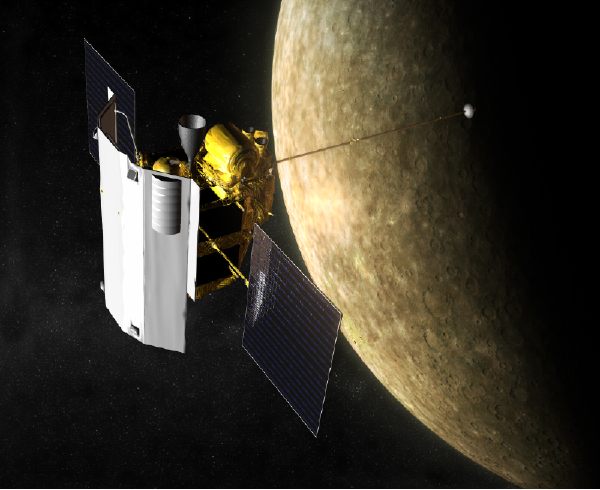 Artist's view of the interplanetary probe MESSENGER in orbit around Mercury